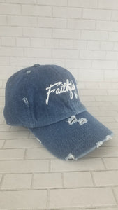 "Faithful In It" Denim Vintage Hat